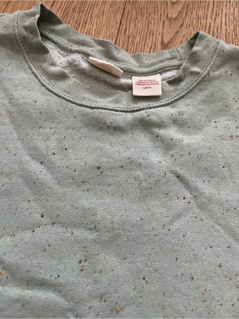 Levis Womens Small Speckled Raw Hem Cropped Crewneck Sweatshirt Light Green S